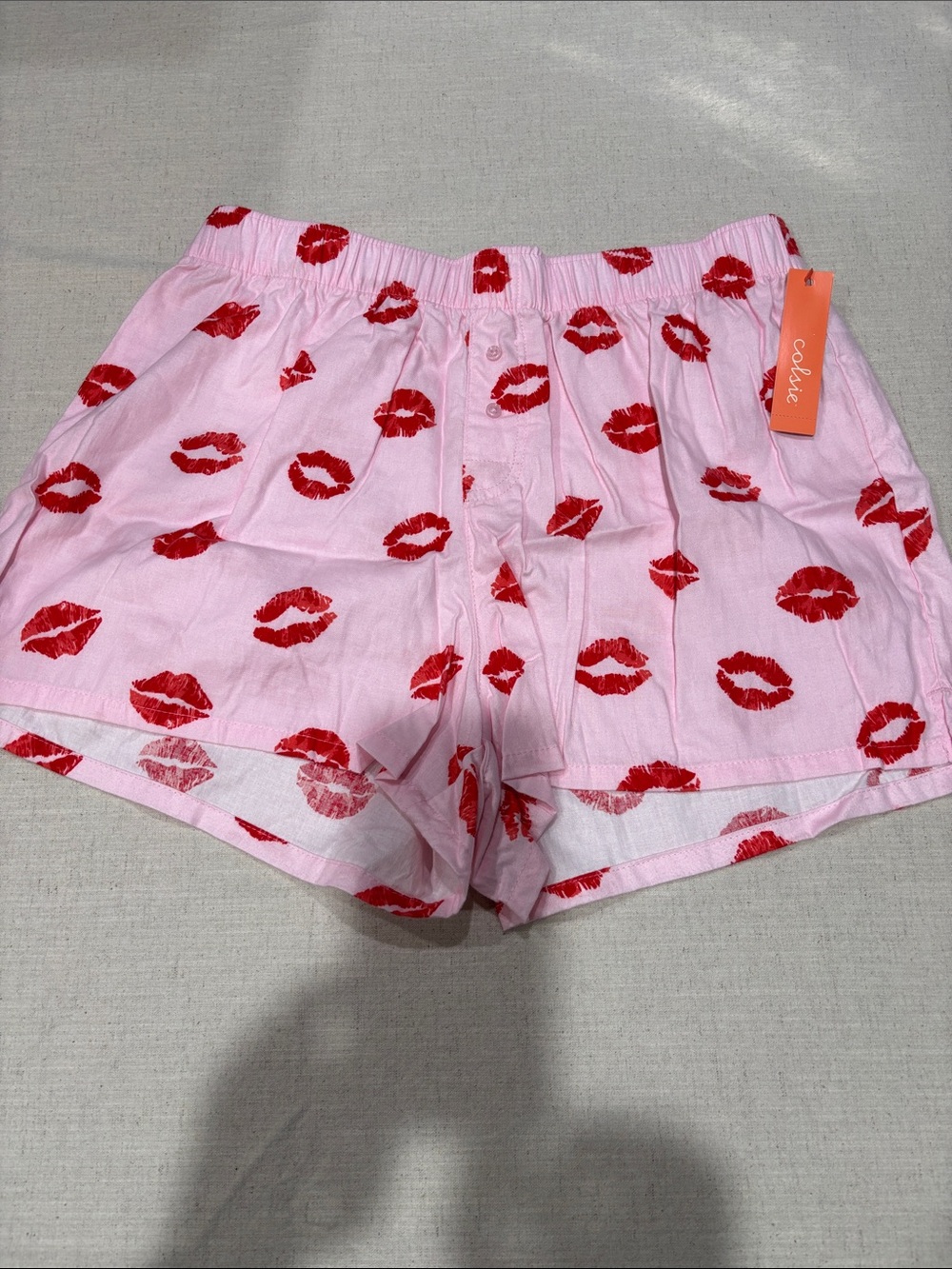 💋Women’s Pink Lip Print flannel Pajama Boxer Shorts- NWT